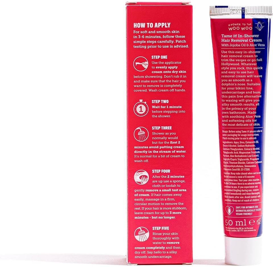 image 1 of WooWoo Tame It Natural Intimate Hair Removal Cream - Painless Vegan Hair Remover For Sensitive Skin - 50ml