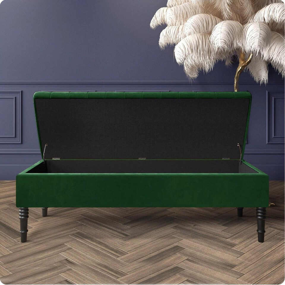 image 1 of Safar 120cm Ottoman Storage Bench - Plush Velvet Shoe Bench - Forest Green Lined Upholstery Storage Footstool