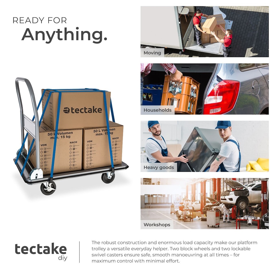 image 1 of Folding Trolley - foldable handle, 2 fixed, 2 swivel castors, rubberised edge protection | Black | black | 90 x 61 x 88,50 cm | 1