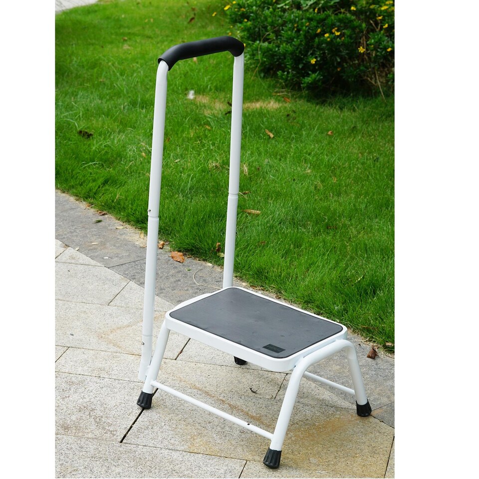 image 1 of Gr8 Home Step Stool Non Slip Mat Caravan Door Ladder Van Motorhome Camper With Handrail