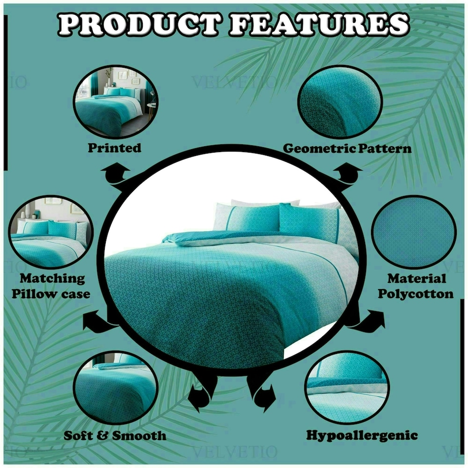 image 1 of VELVETIO Urban Ombre Duvet Cover Set Reversible Polycotton Easy Care Beddings Blue | Teal | Single