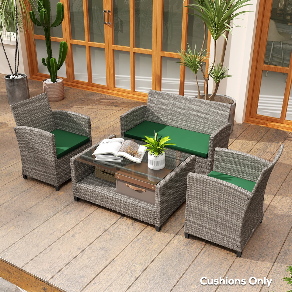 image 1 of Outsunny 3PCs Rattan Garden Seat Cushions Pads for Patio Furniture | Green | Green | 3