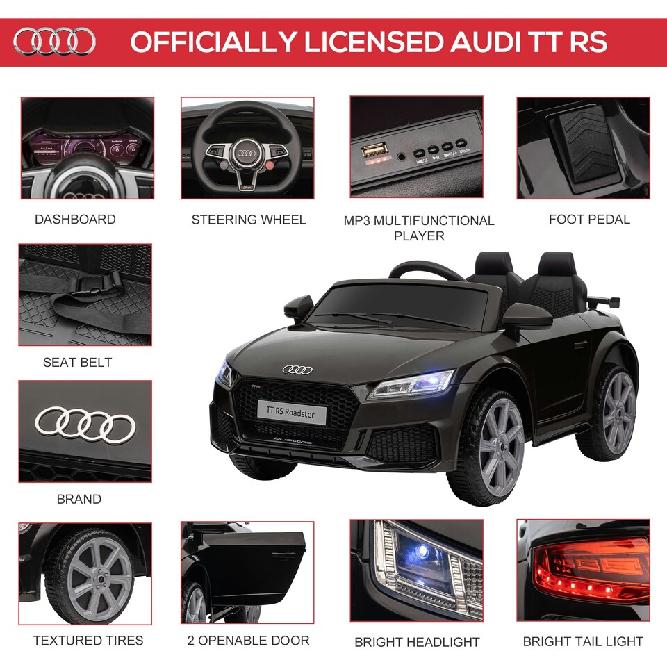image 1 of HOMCOM 12V Battery Licensed Audi TT RS Ride-On Car w/ Headlight, Black