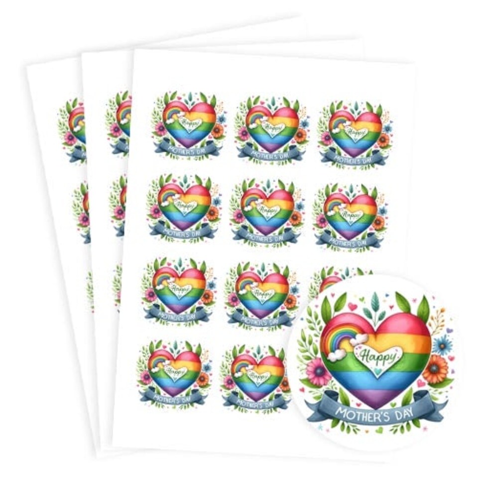 image 1 of Mother's Day Rainbow Round Stickers 60mm - Sheet of 12
