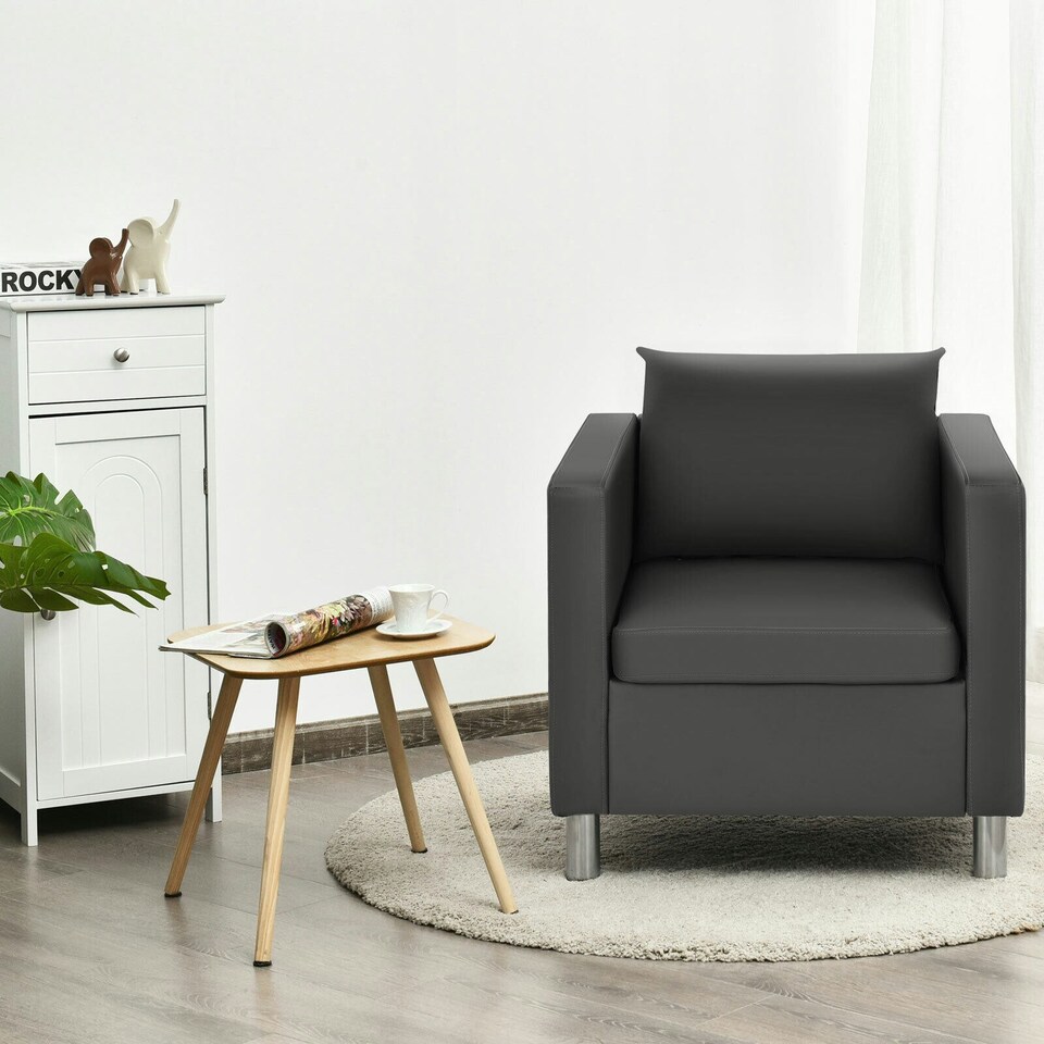 image 1 of COSTWAY Single Sofa Seat Upholstered Sofa Chair W/ Cushion Grey