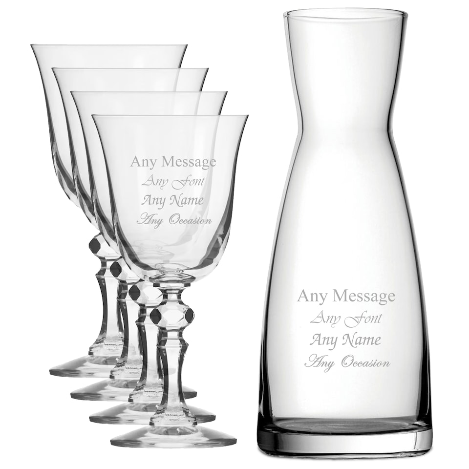 image 1 of Personalised Engraved Set of 4 Crystal Jasmine Wine Glass Carafe Set