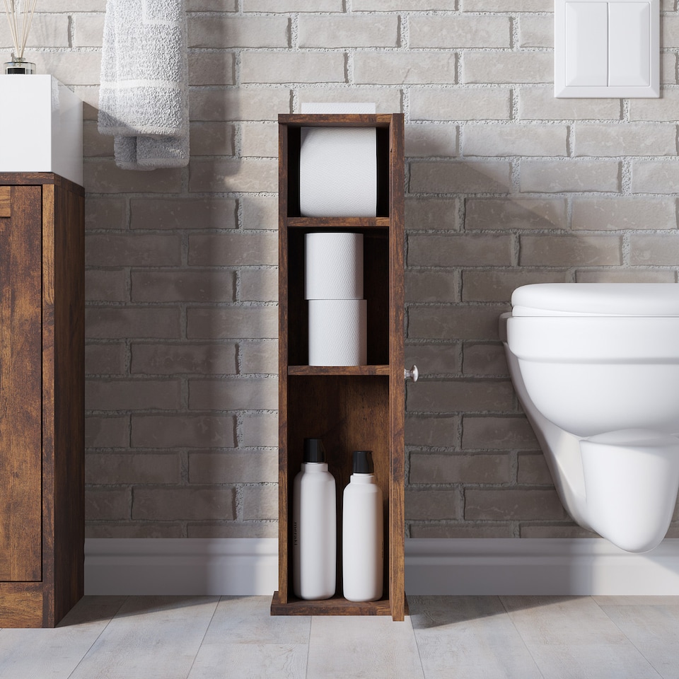 image 1 of 3 Piece Bathroom Furniture Set - Under Sink Cabinet, Mirror Cabinet & Toilet Paper Dispenser | Brown | 0 x 0 x 0 | 1