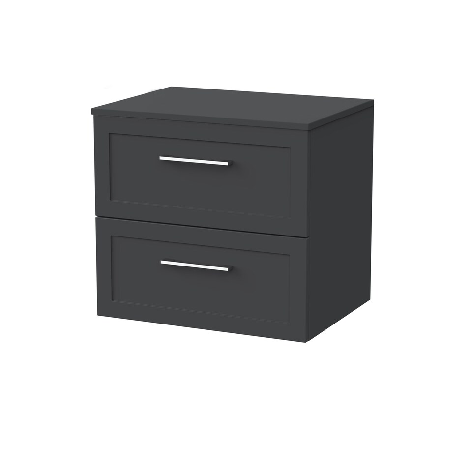 image 1 of Stonnall Traditional Wall Hung 2 Drawers Vanity Unit with Laminate Worktop, 600mm, Dark Grey