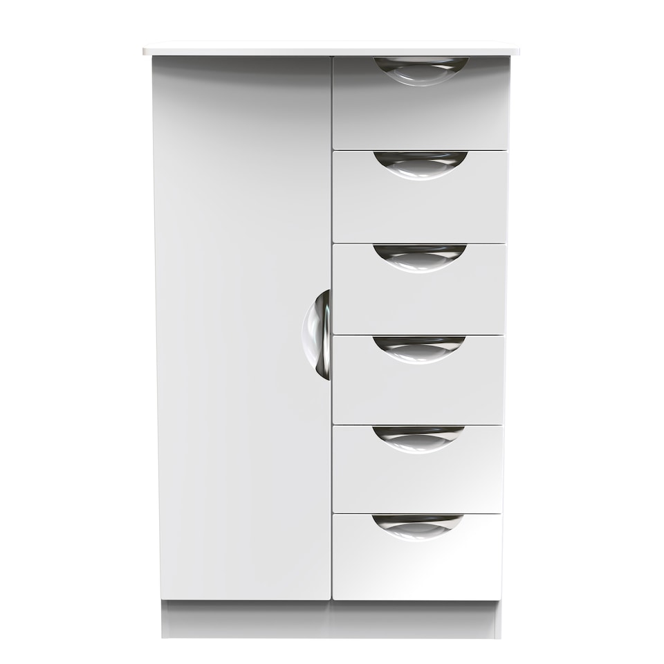 image 1 of Holborn 5 Drawer 1 Door Childrens Wardrobe in White Gloss & White (Ready Assembled) | White | White Gloss & White