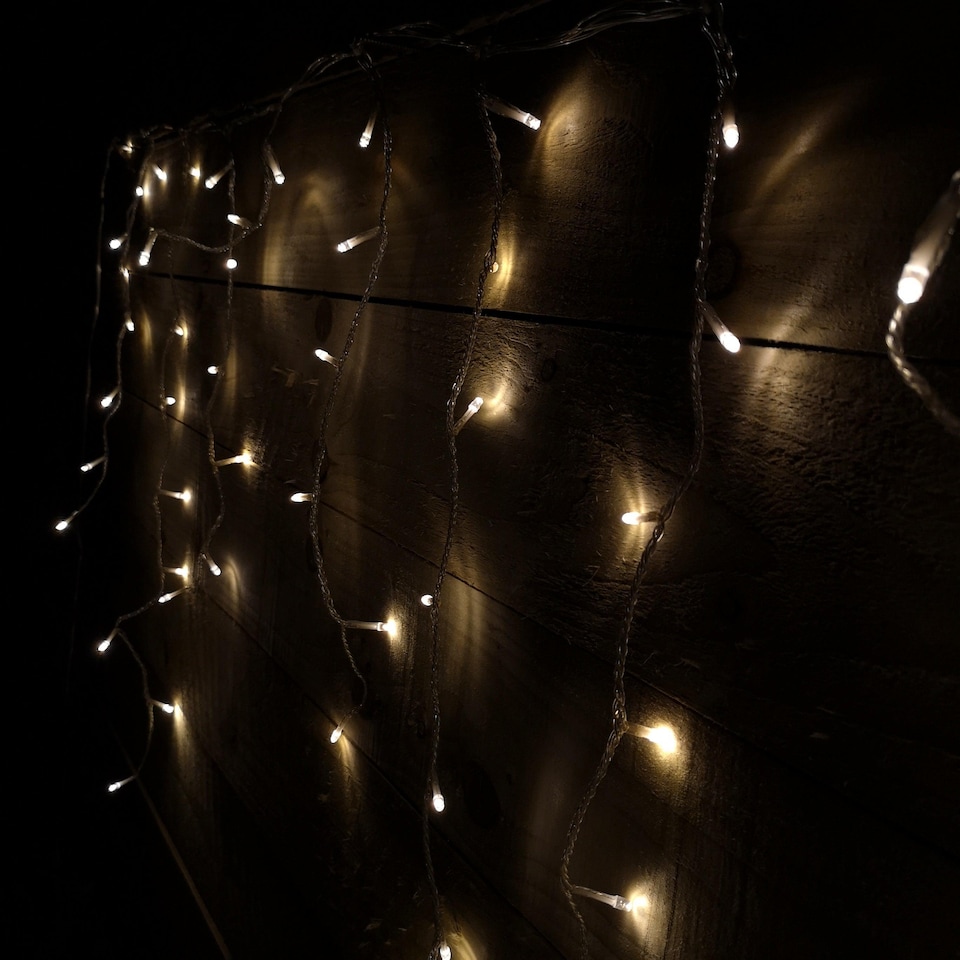 image 1 of 960 LED 23.8m Snowing Iciclebrights Indoor Outdoor Multifunction Christmas Icicle Lights on Clear Cable with Timer in Warm White