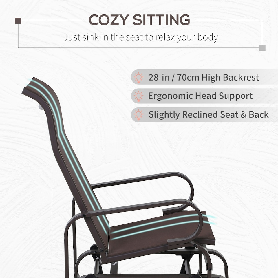 image 1 of Outsunny Outdoor Gliding Rocking Chair w/ Metal Frame for Patio, Garden, Brown