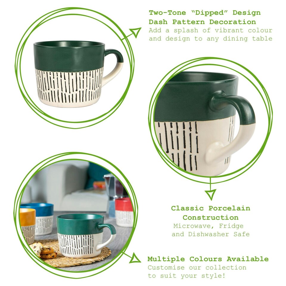 image 1 of Nicola Spring Ceramic Dipped Dash Coffee Mugs - 475ml - Sage - Pack of 6 Green