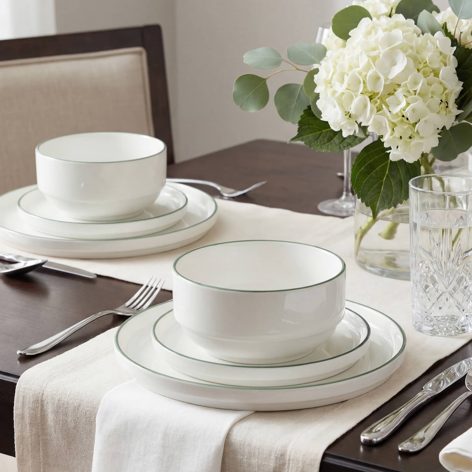 image 1 of 12pc Stackable Green Dinner Set