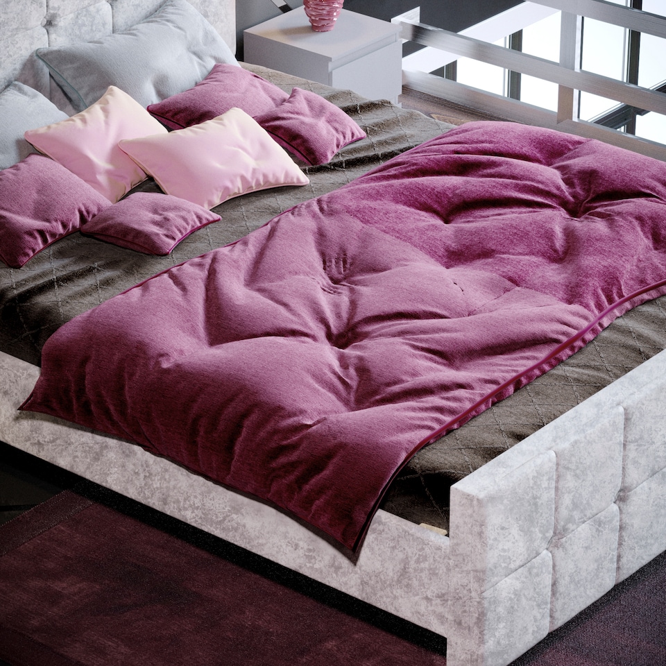 image 1 of Vida Designs Valentina 5ft King Size Bed Fabric Upholstered, Crushed Velvet Silver, 150 x 200cm