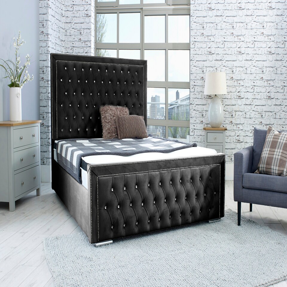 Hendrick Plush Single Bed Frame - Black
