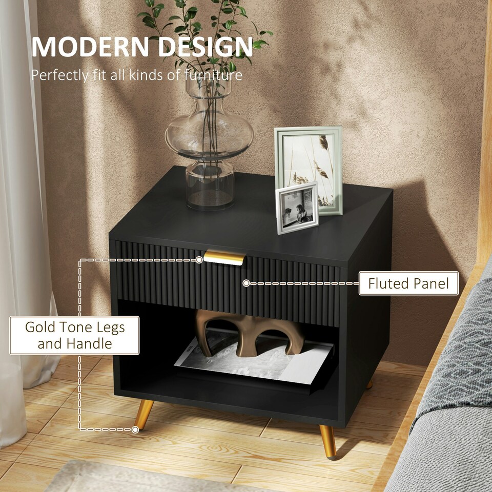 image 1 of HOMCOM Small Table With Drawer, Open Compartment and Handle, Black