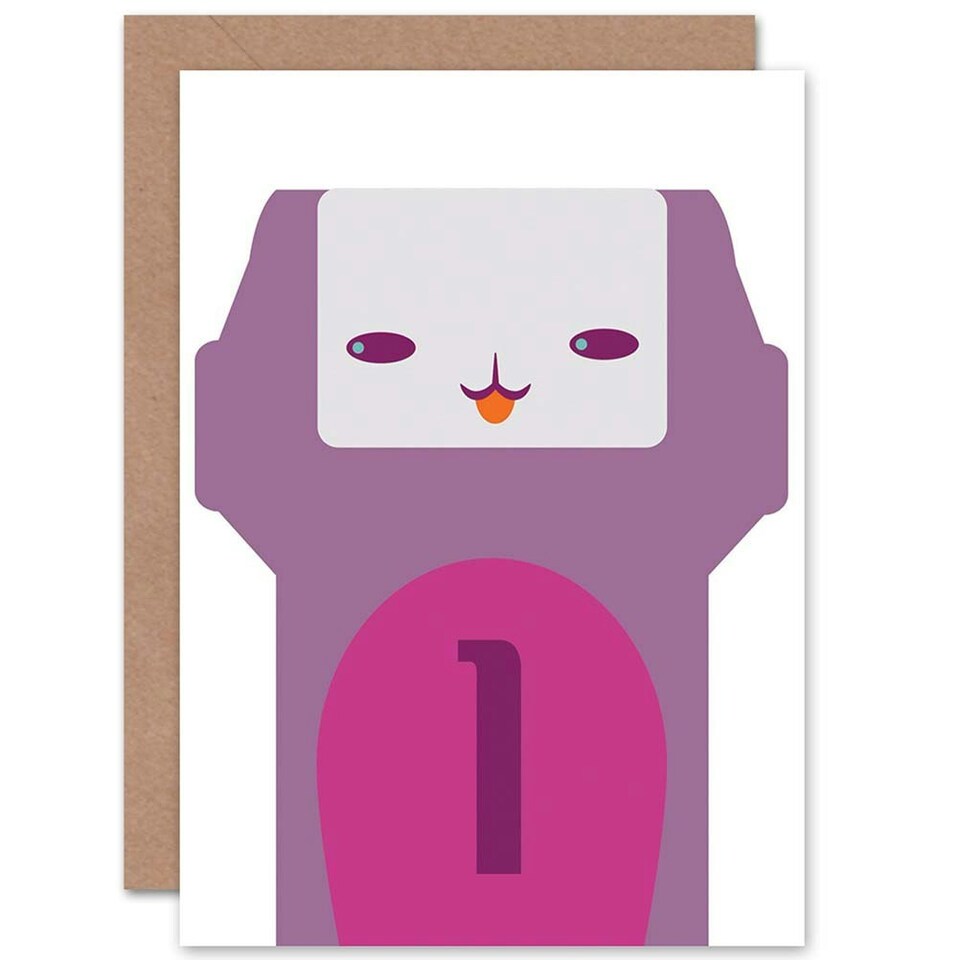 image 1 of Purple Pink Geometric Cartoon Age 1 Year Old Child Kids 1st Birthday Card