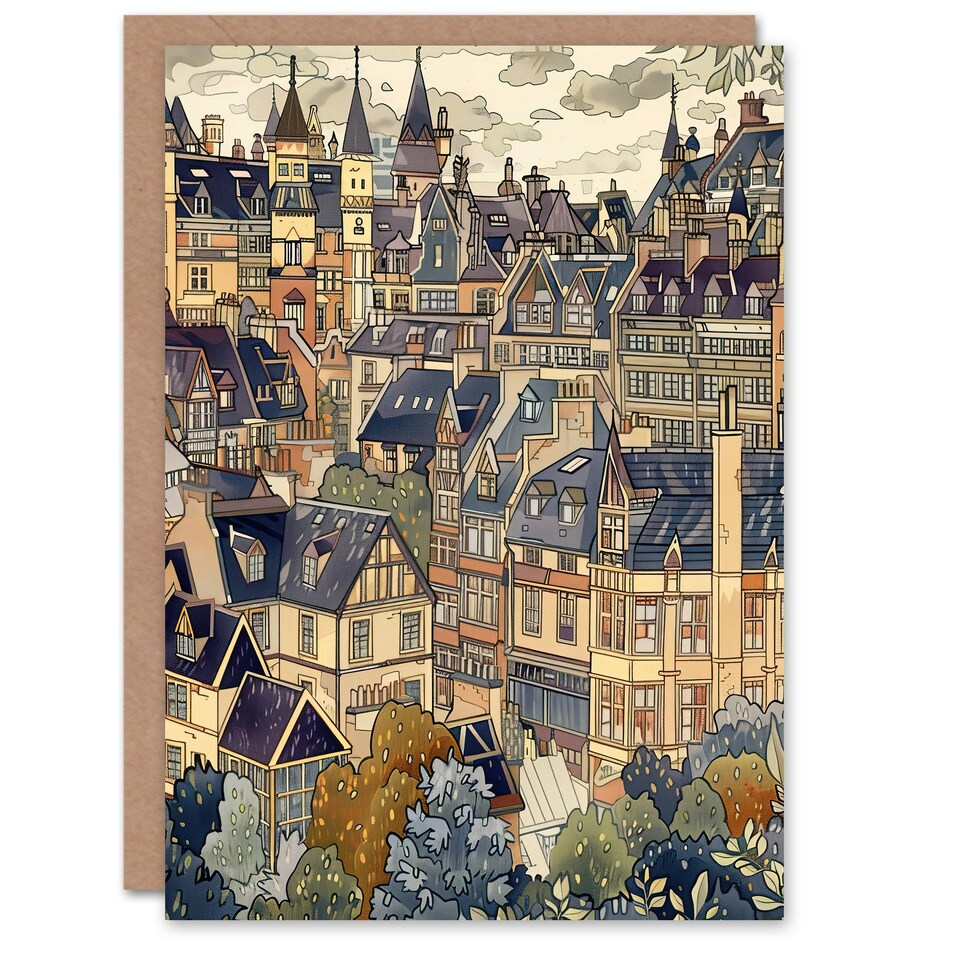 image 1 of Cityscape Townhouse Trees Him Her Birthday Card