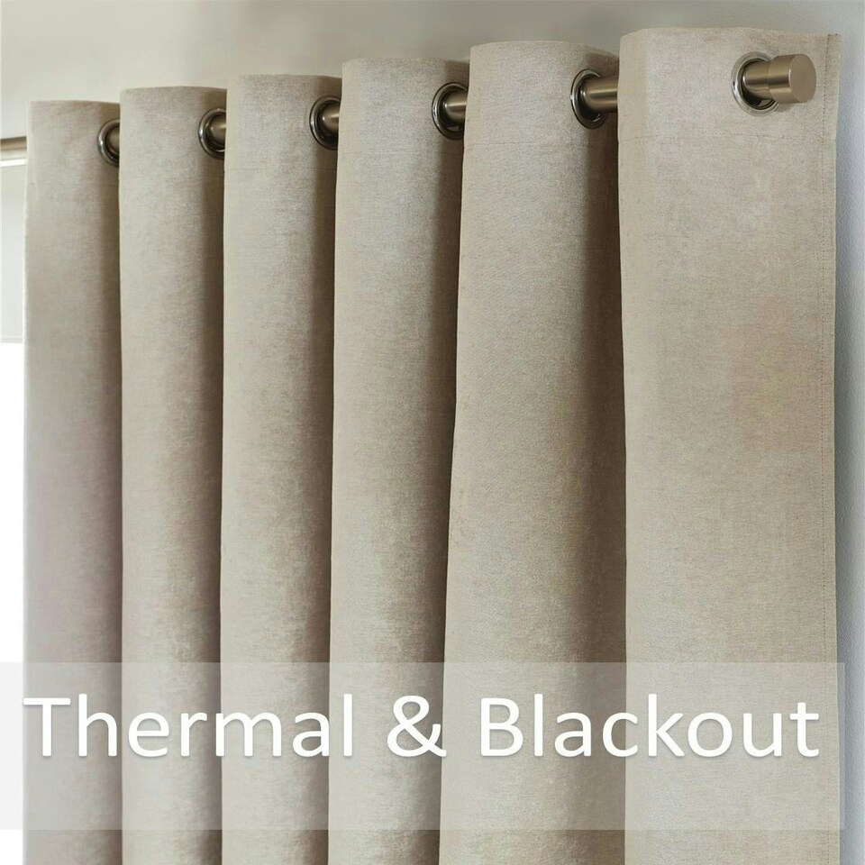 image 1 of Chenille Blackout Ring Top Eyelet Curtains - 117cm x 137cm - Cream