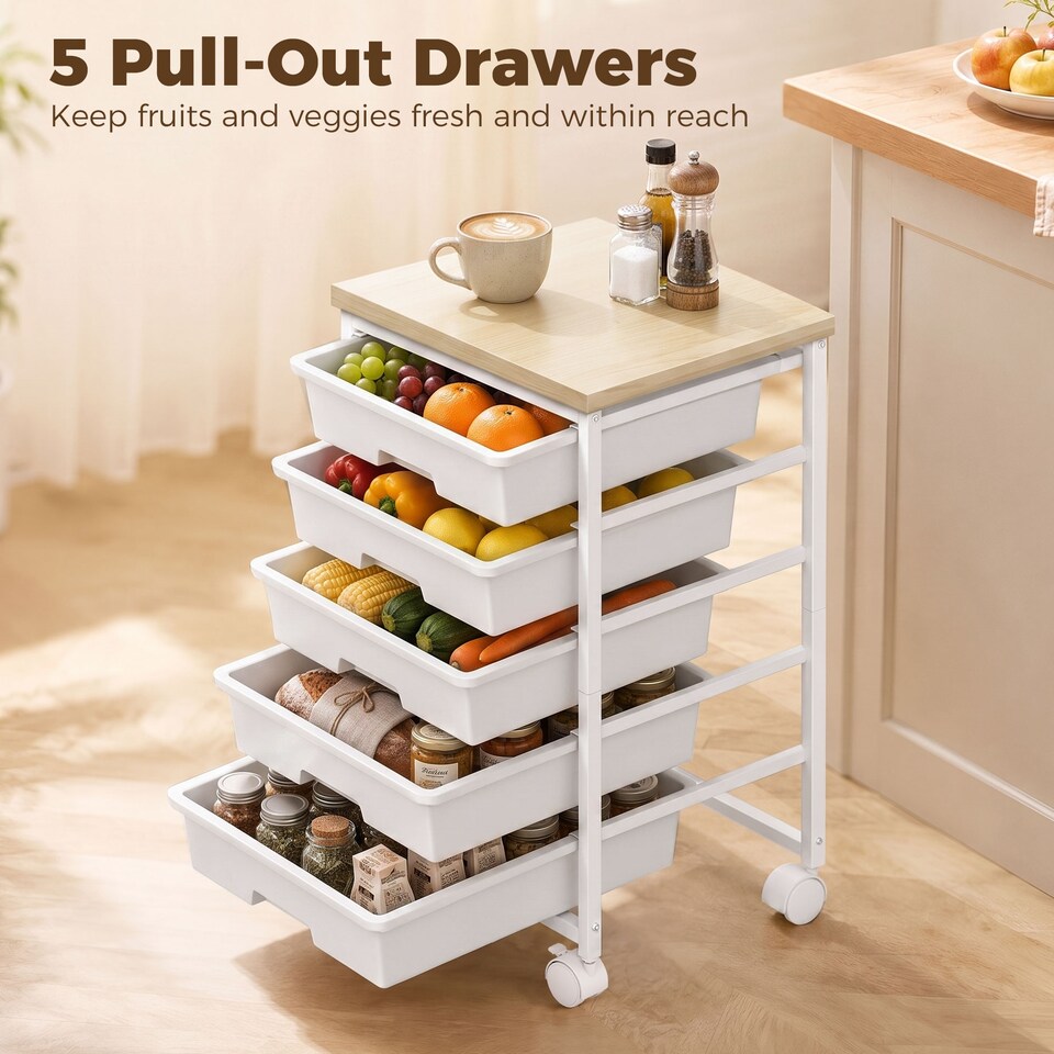 image 1 of HOMCOM 6-Tier Storage Trolley on Wheels with 5 Pull-Out Drawers