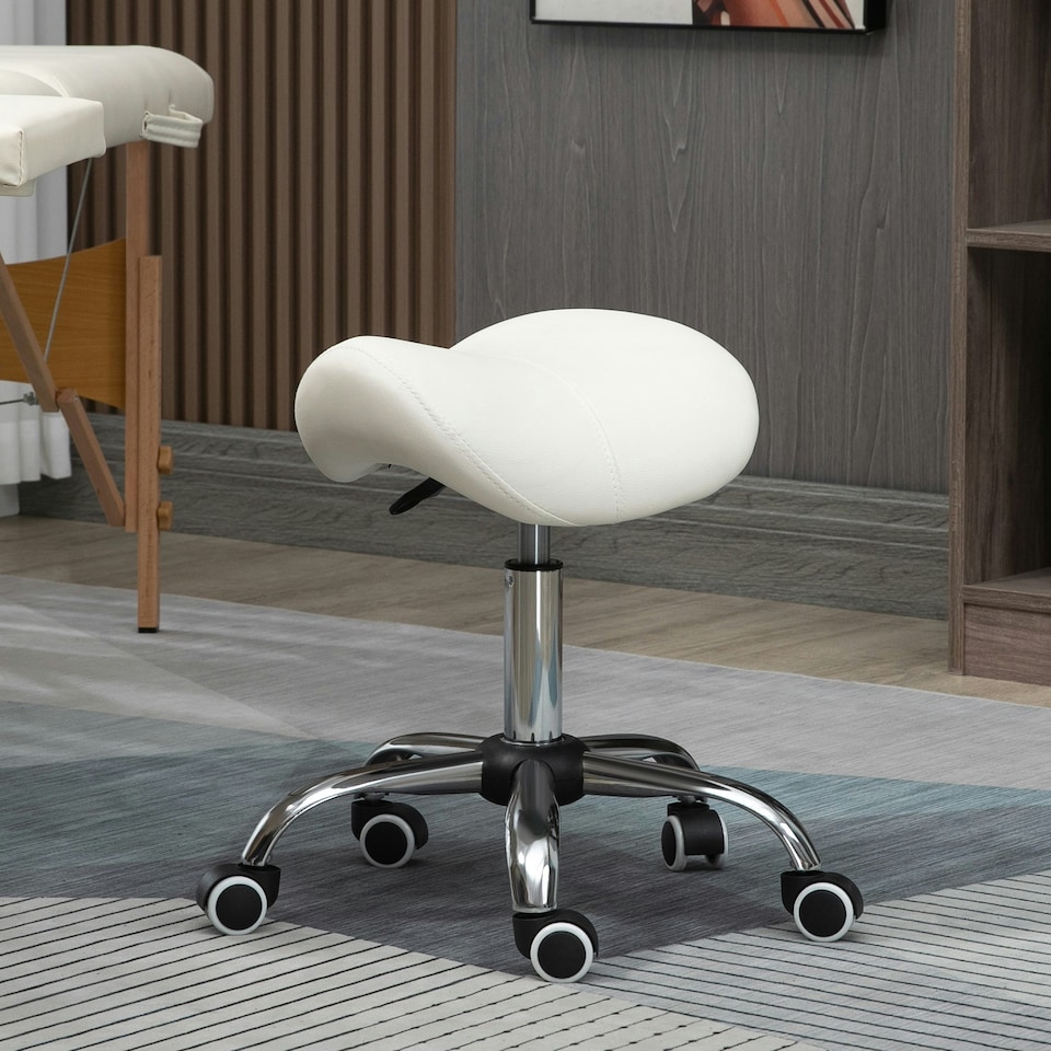 image 1 of HOMCOM PU Leather Saddle Stool w/ Moulded Padded Seat Adjustable Height Cream