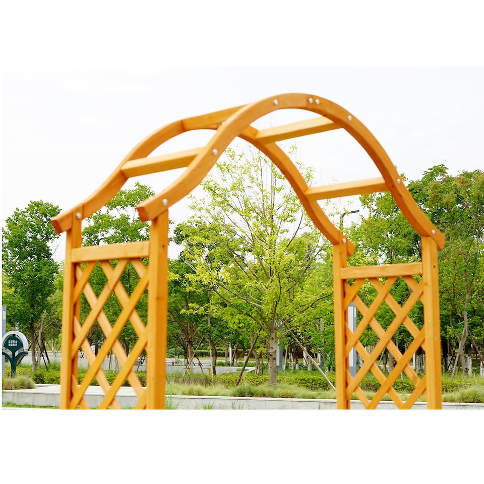 image 1 of Gr8 Garden Arch Wooden Pergola Feature Trellis Rose Climbing Plant Archway Tan Frame