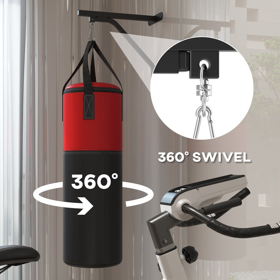 image 1 of SPORTNOW Unfilled Punch Bag with Boxing Gloves and Wall Mounted Bracket | Red | Black and Red