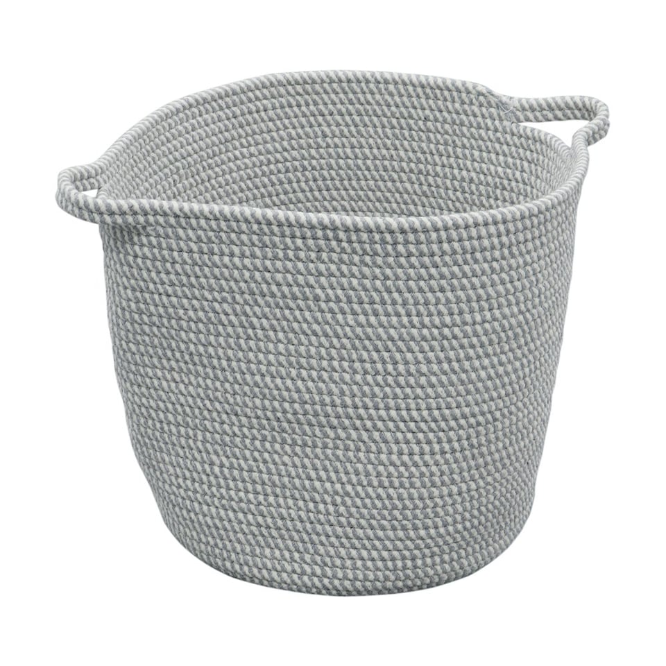 image 1 of JVL Edison Round Cotton Rope Storage Basket with Handles, Grey | Grey