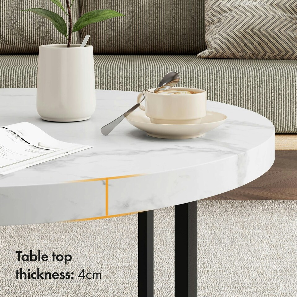 image 1 of VonHaus Mosley Round Coffee Table with White & Grey Marble Design White | Grey