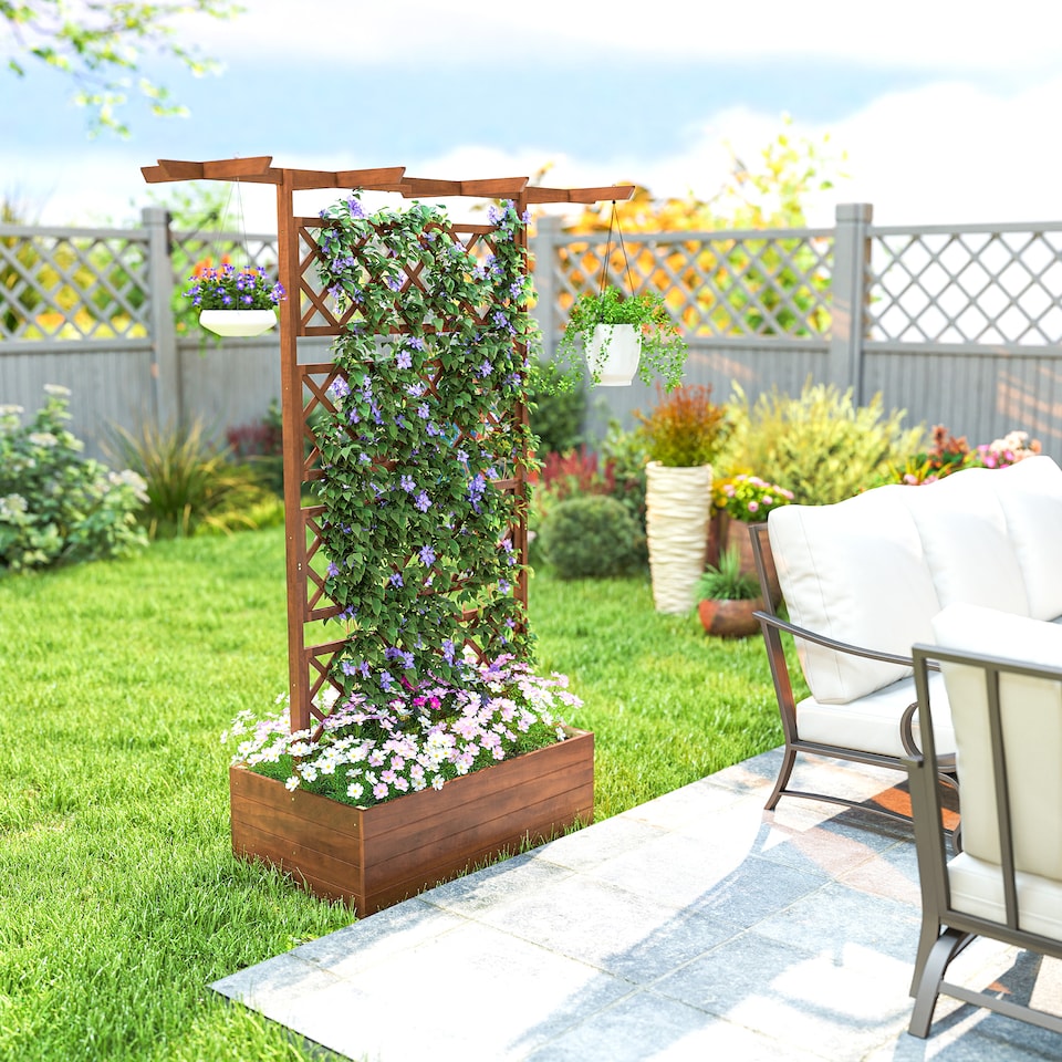 image 1 of Outsunny Wooden Trellis Planter, Raised Garden Bed for Climbing Plants, Natural
