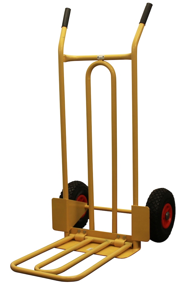 image 1 of CGV380 Heavy Duty Folding & Fixed Toe Sack Truck, Pneumatic Wheels with 200kg Capacity, Yellow | Yellow