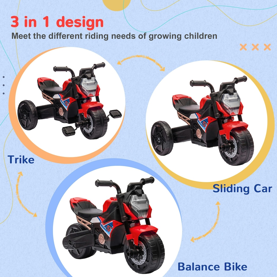 image 1 of AIYAPLAY 3 in 1 Baby Trike with Headlights, Music, Horn - Red