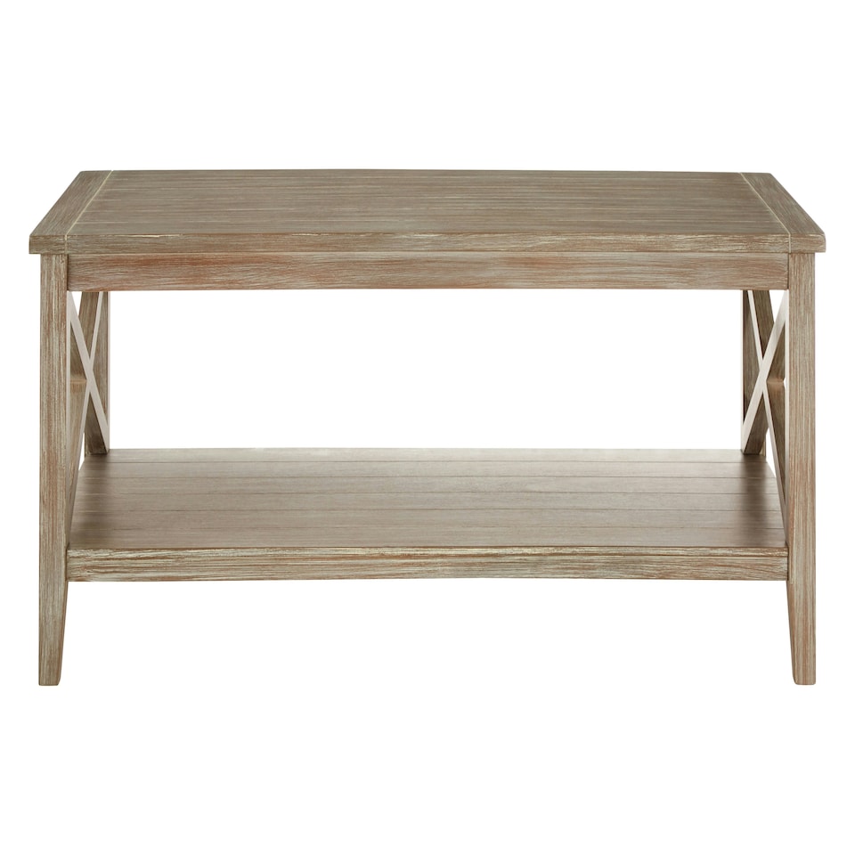 image 1 of Interiors by Premier Winter Melody Coffee Table, Wood Table for Coffee and Outdoor with Bottom Shelf, Pine Wood & MDF Tea Table Cream