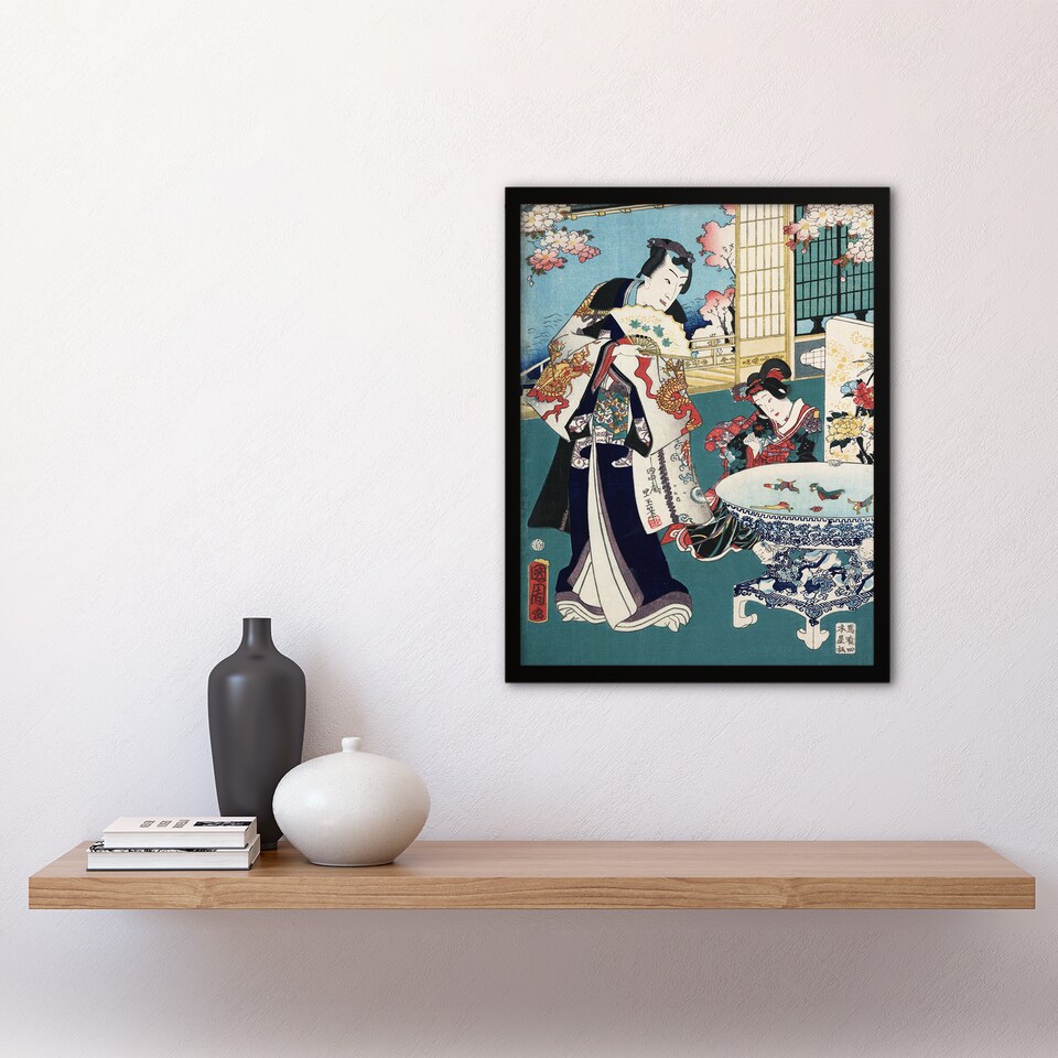 image 1 of Toyohara Kunichika Framed Wall Art Print Spring Outing in a Villa Home Décor