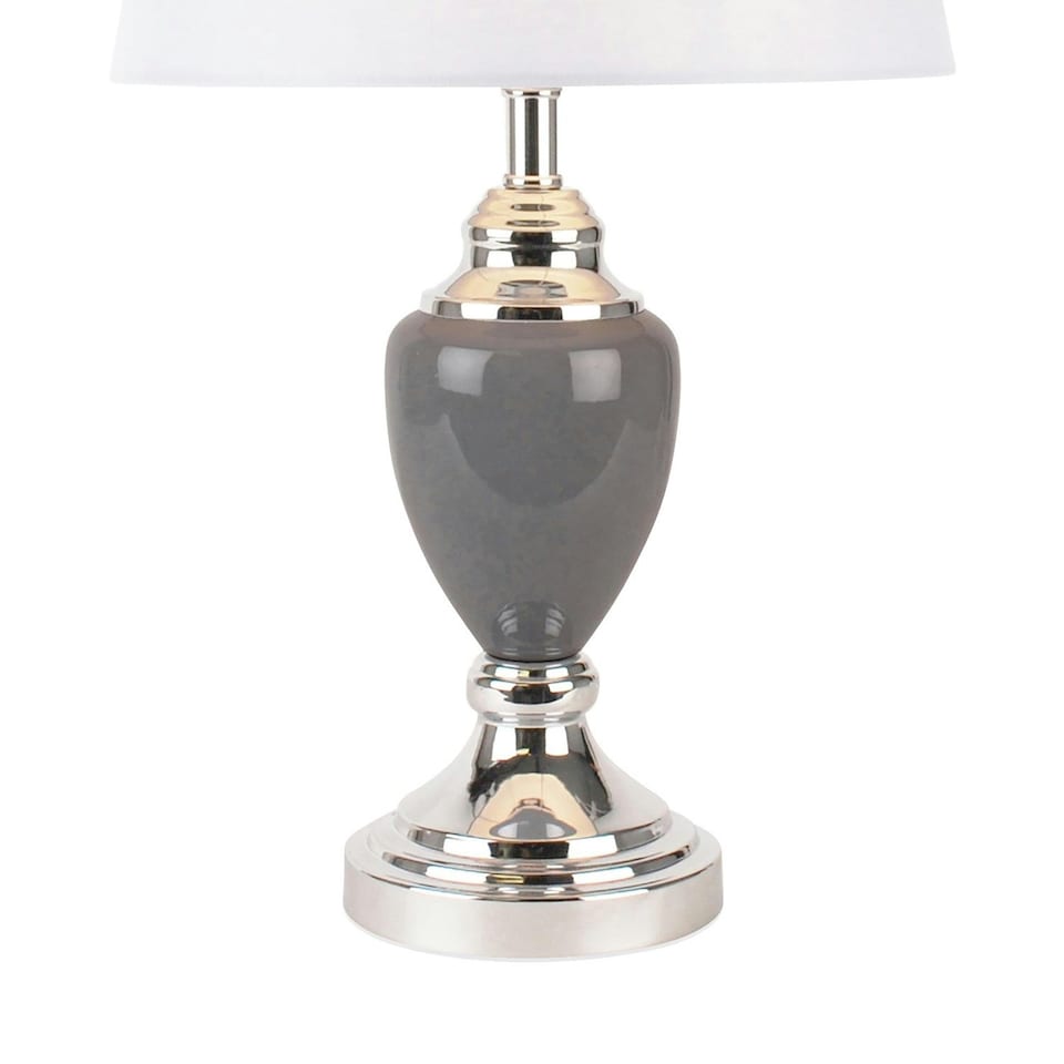 image 1 of First Choice Lighting Set of 2 Chrome and Grey Urn Table Lamps with White Shades Chrome | White
