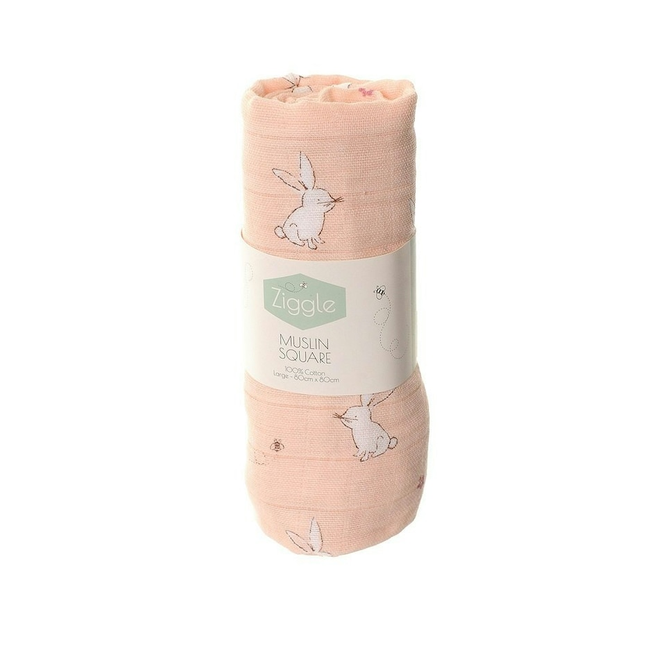 image 1 of Ziggle Cotton Muslin Square - Pink Bunnies