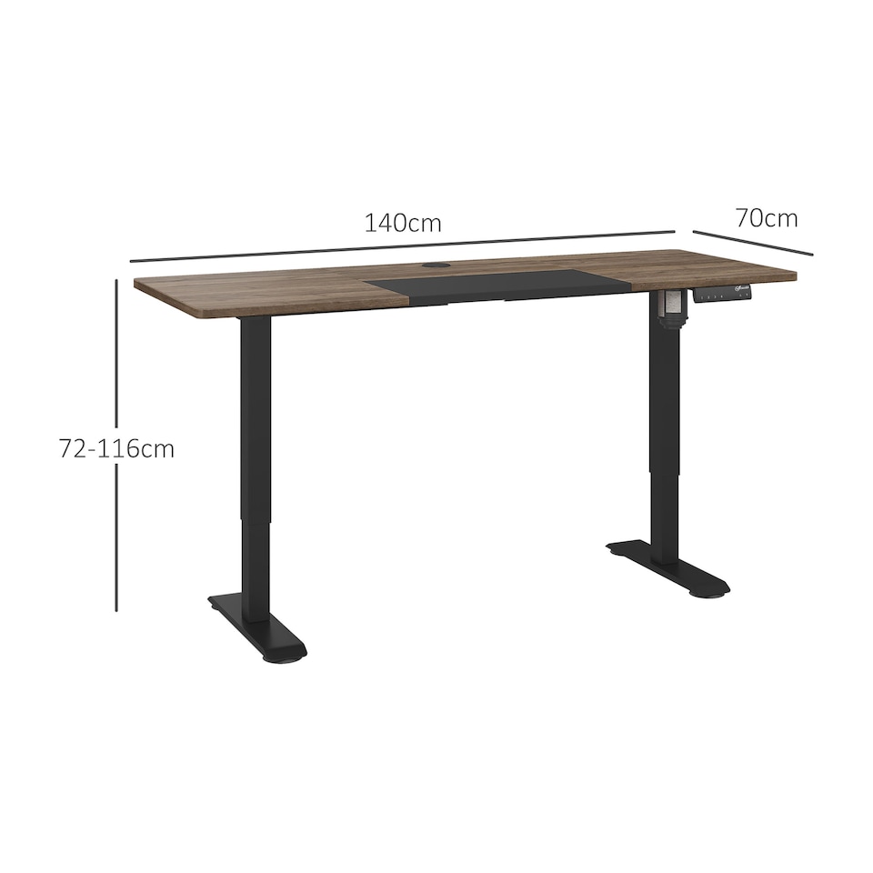 image 1 of Vinsetto Electric Standing Desk, 140 x 70cm Height Adjustable Sit Stand Desk with 4 Memory Smart Panel, Stand Up Desk for Home Office, Black and Teak