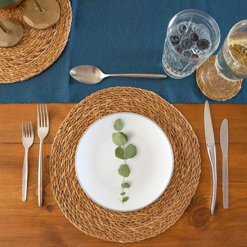 image 1 of Argon Tableware 12 Piece Round Woven Typha Placemats & Coasters Set Brown