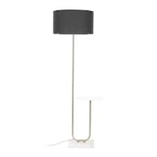 ValueLights Tavel Brushed Chrome Silver Floor Lamp with Table and Charcoal Shade | Grey