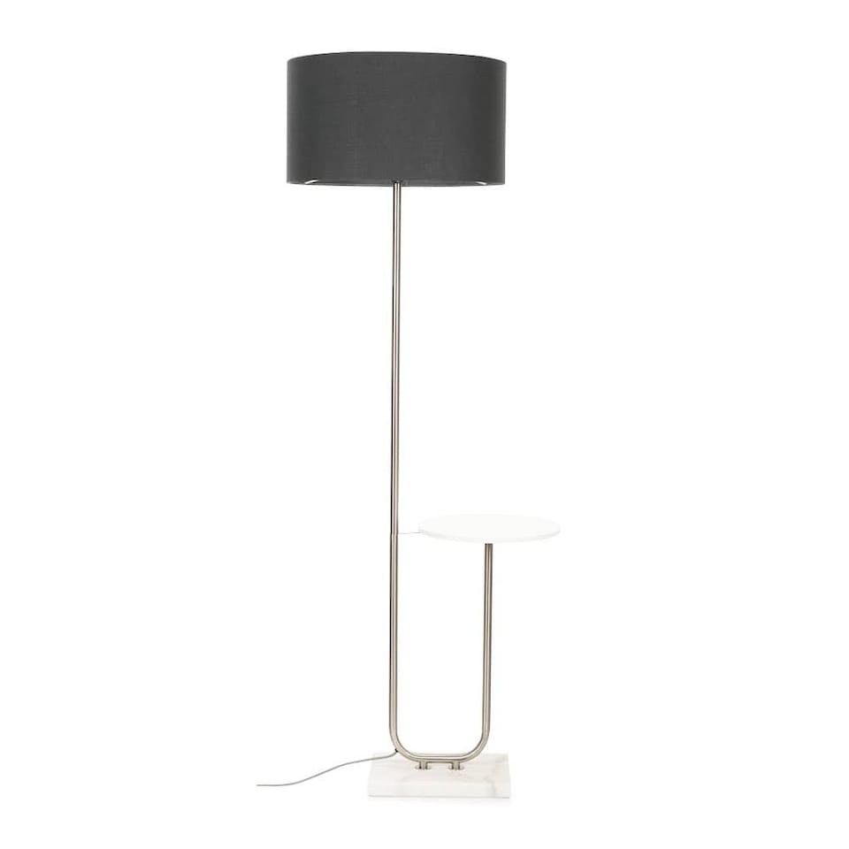 image 1 of ValueLights Tavel Brushed Chrome Silver Floor Lamp with Table and Charcoal Shade | Grey