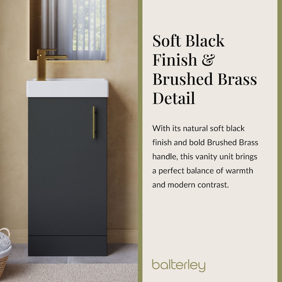 image 1 of Balterley Bathroom Contemporary Floor Standing Vanity Wash Basin & Handle | Grey | Satin Soft Black