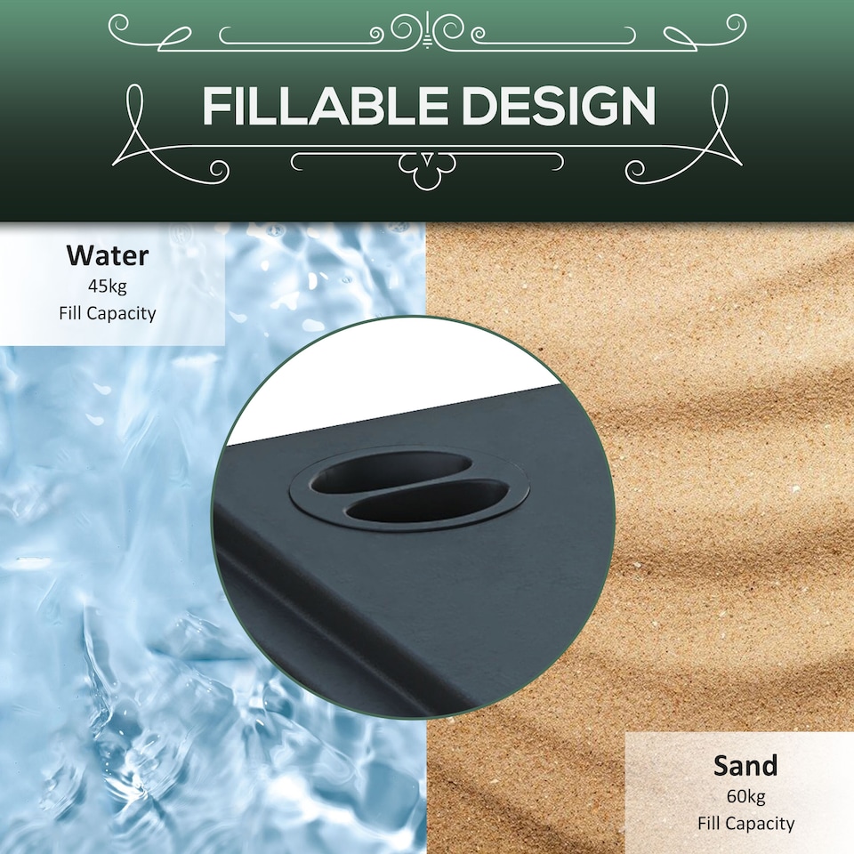 image 1 of Outsunny 60kg Square Parasol Base with Wheels Fillable Plastic Umbrella Stand | Black | Black