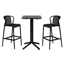 Table set with 2 chairs Home ESPRIT Black Metal polypropylene 60 x 60 x 102 cm N/A