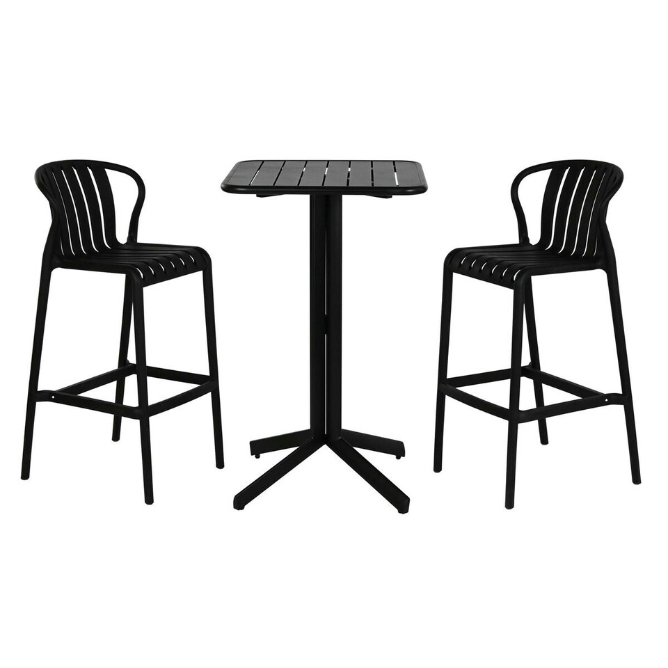 image 1 of Table set with 2 chairs Home ESPRIT Black Metal polypropylene 60 x 60 x 102 cm N/A