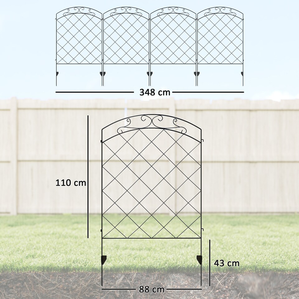 image 1 of Outsunny 4PCs Decorative Garden Fencing 43in x 11.4ft Steel Border Edging Swirls