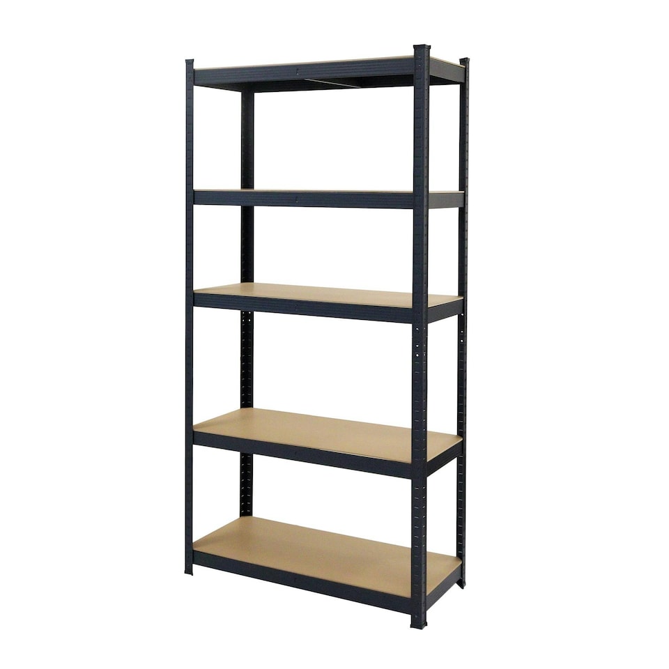 image 1 of Boltless 5 Tier Shelving Racking Heavy Duty Steel Shelf Unit Shed Garage Home Black Black