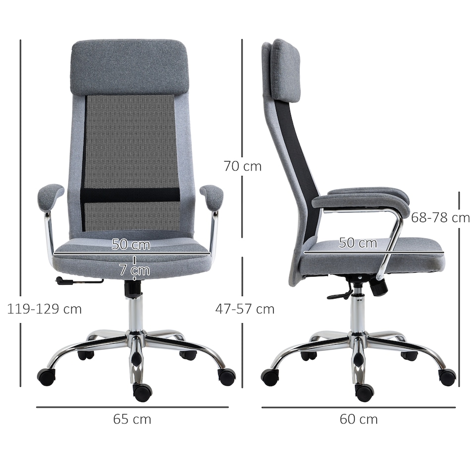 image 1 of Vinsetto Office Chair, Ergonomic Desk Chair, High Back Computer Chair with Adjustable Height, Swivel Rolling Wheels, Mesh Back and Linen-Feel Fabric Seat for Home and Study, Grey