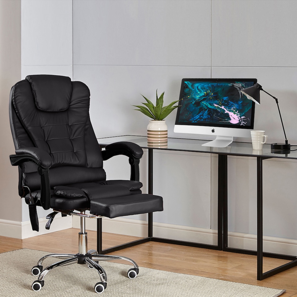 image 1 of Neo Office Chair Brown Faux Leather with Massage Function & Footrest | Black