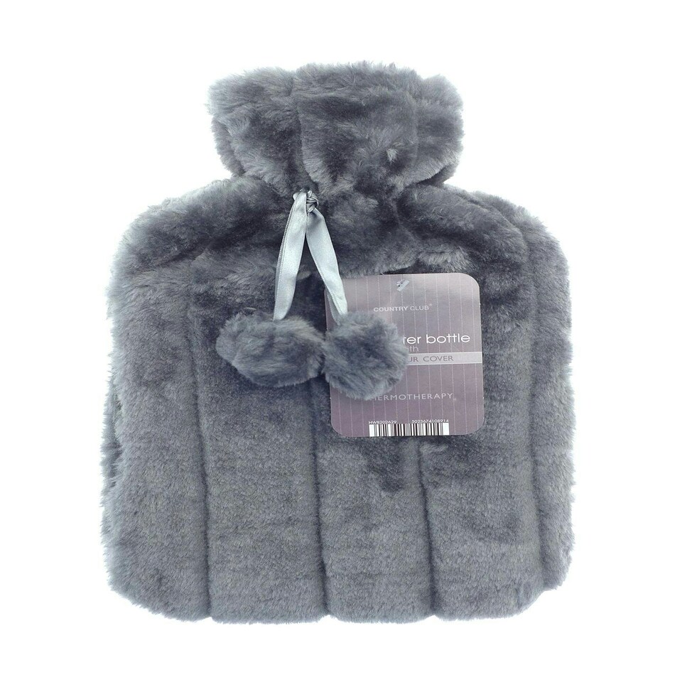 image 1 of Faux Fur Hot Water Bottle - Charcoal