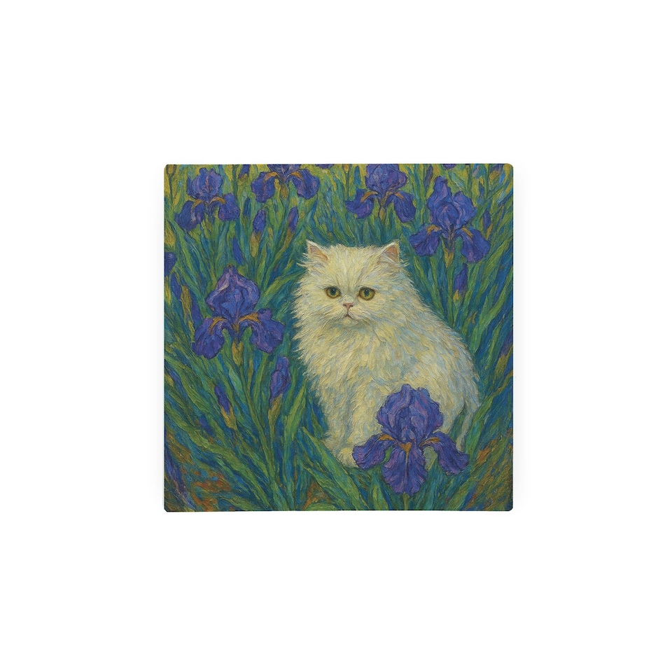 image 1 of Van Gogh Irises Cat Portrait Glass Hot Pot Stand - Heat Resistant Non-Slip Trivet